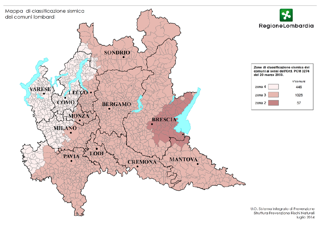 Mappa di classificazione sismica dei comuni lombardi